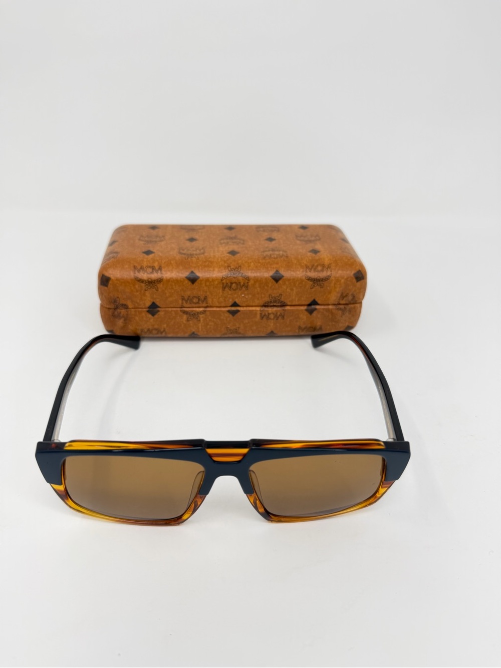 MCM Two-Tone Rectangular Sunglasses - Tortoise & Navy - Picture 2 of 11